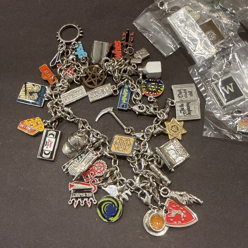 Supernatural TV Series 47pc Charm Lot GISH GISHWHES Stands Collectible-Chain 18”